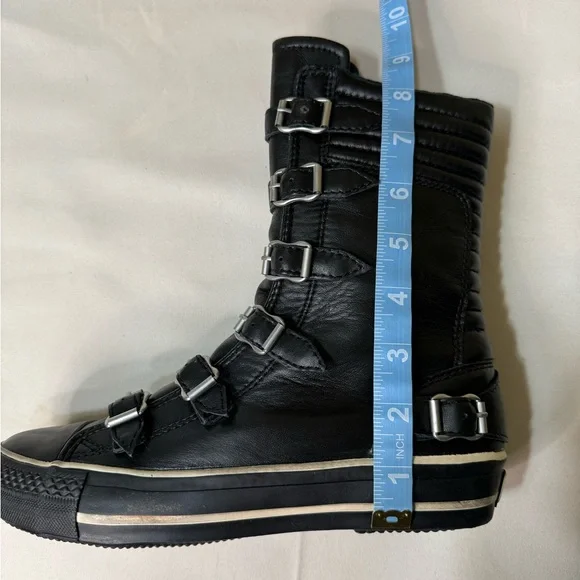 Ash Volcano Super High Top Buckle Sneaker in Black Leather in Size 6 NWT - Picture 13 of 16